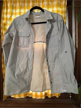 Columbia Women's Light Gray Pinstripe Button-Down Shirt